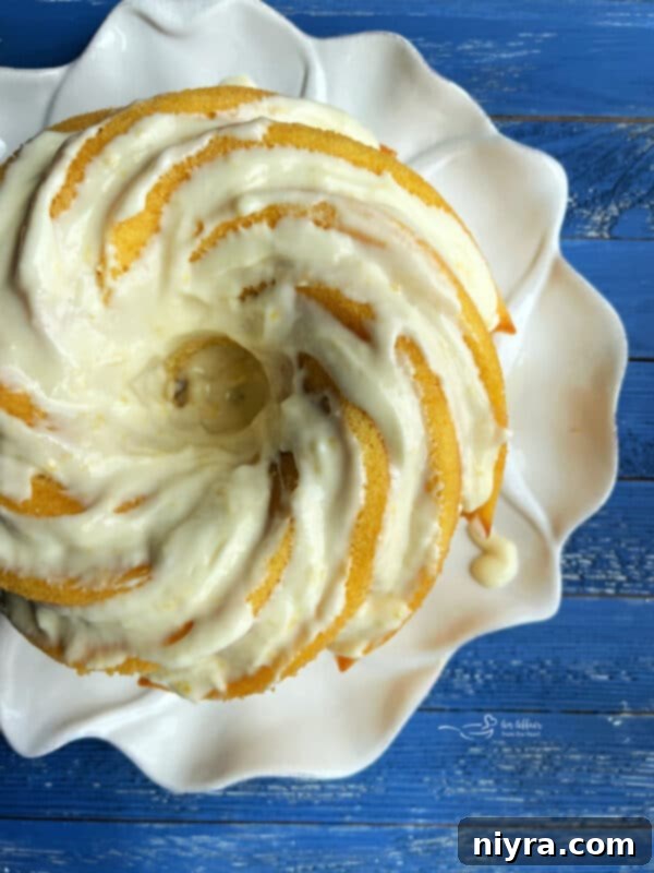 Overhead View of Lemon Cream Cheese Bundt Cake