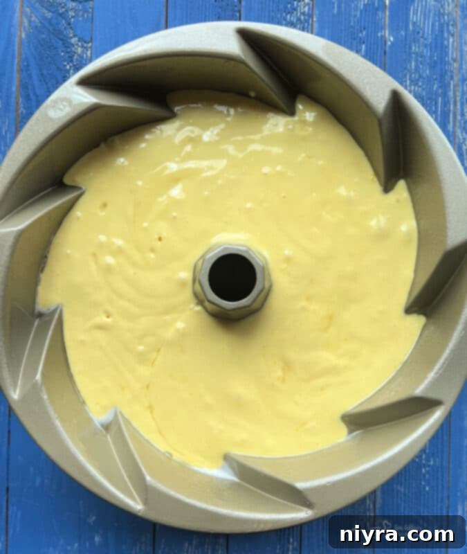 Pour Cake Batter into Bundt Pan