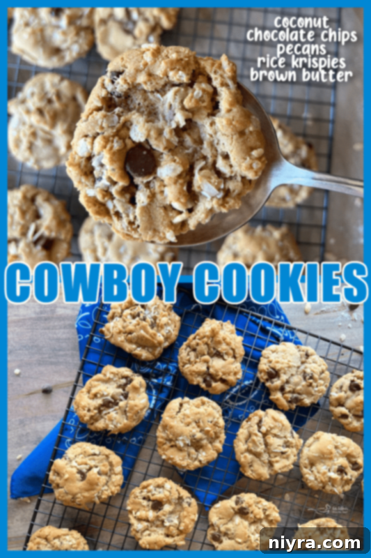 A tall, slender image of Cowboy Cookies, perfect for Pinterest sharing.