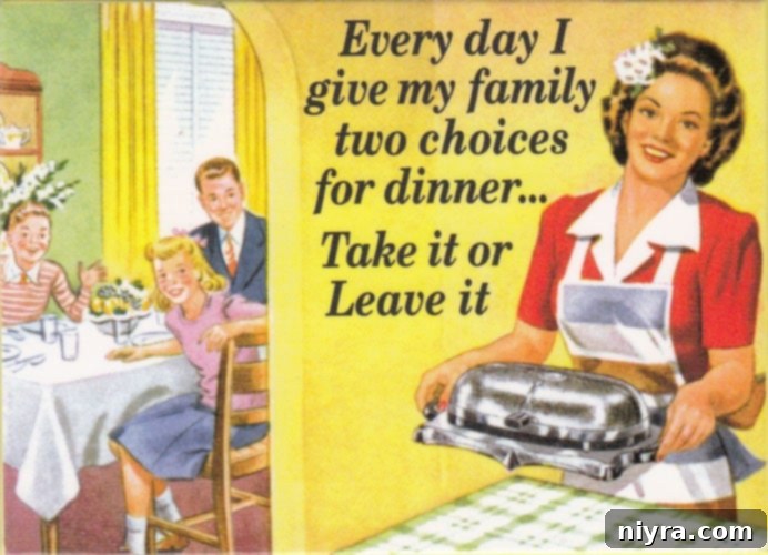 A humorous 'Dinner: Take It or Leave It' graphic