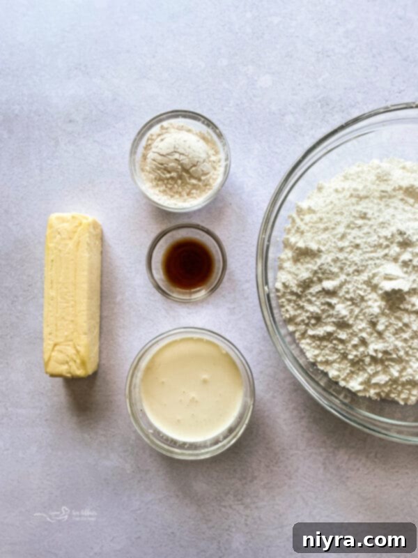 Ingredients for the creamy custard filling of Nanaimo Bars