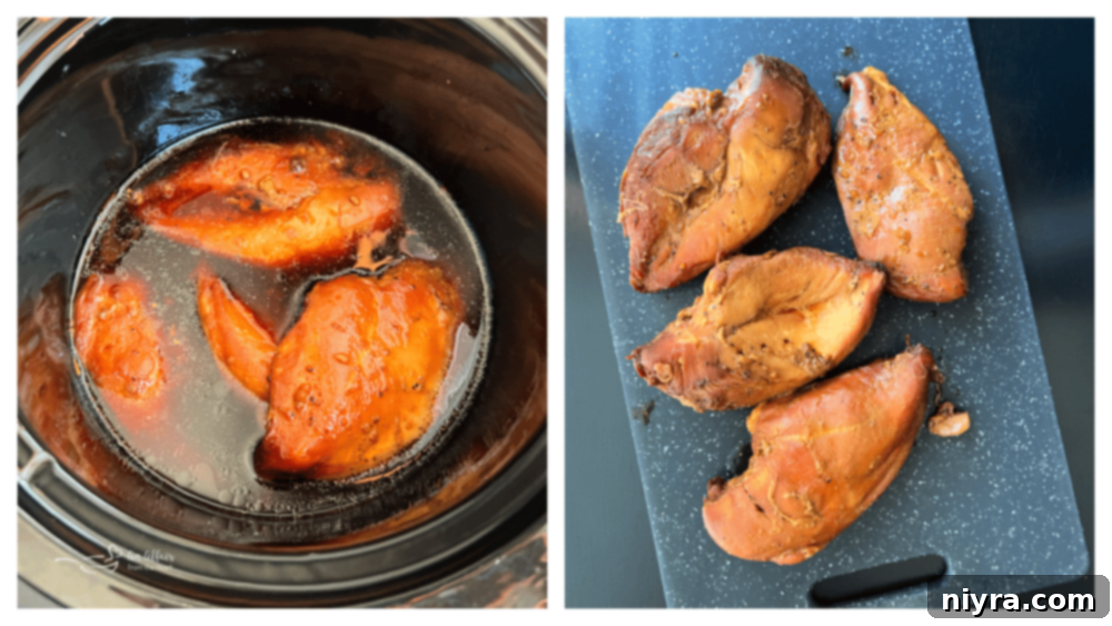 Cutting cooked chicken from slow cooker