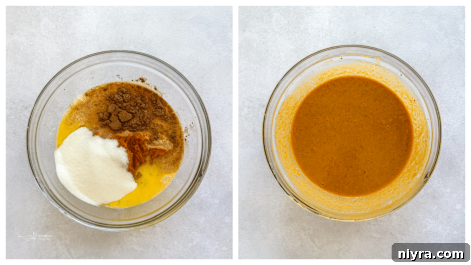 Pumpkin mixture in a bowl, ready to be combined with other ingredients