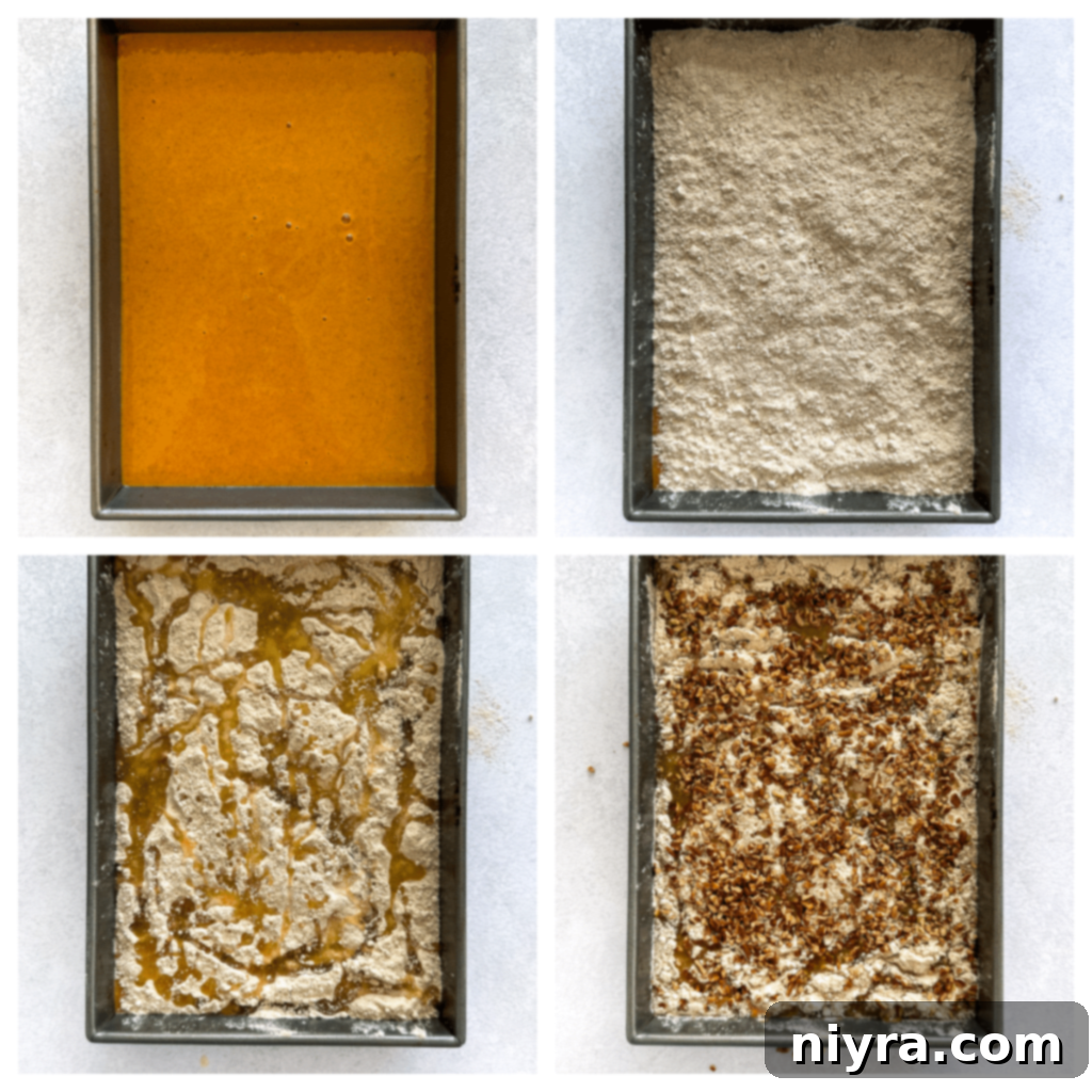 Mixing bowl with pumpkin puree, eggs, sugar, milk, and pumpkin pie spice being combined