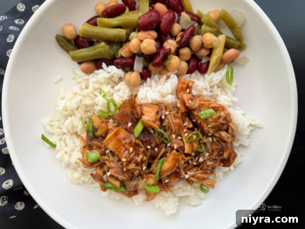 Crispy Air Fryer BBQ Tenders 18 Paisley Farm Five Bean Salad and Chicken Teriyaki on Plate
