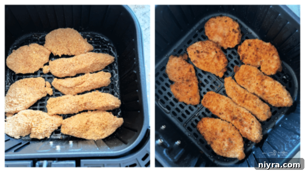 Crispy Air Fryer BBQ Tenders 10 Breaded chicken tenders in an air fryer basket