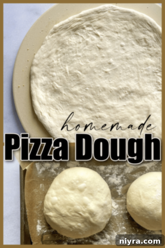 A collage showing pizza dough in a bowl and shaped on a wooden board.