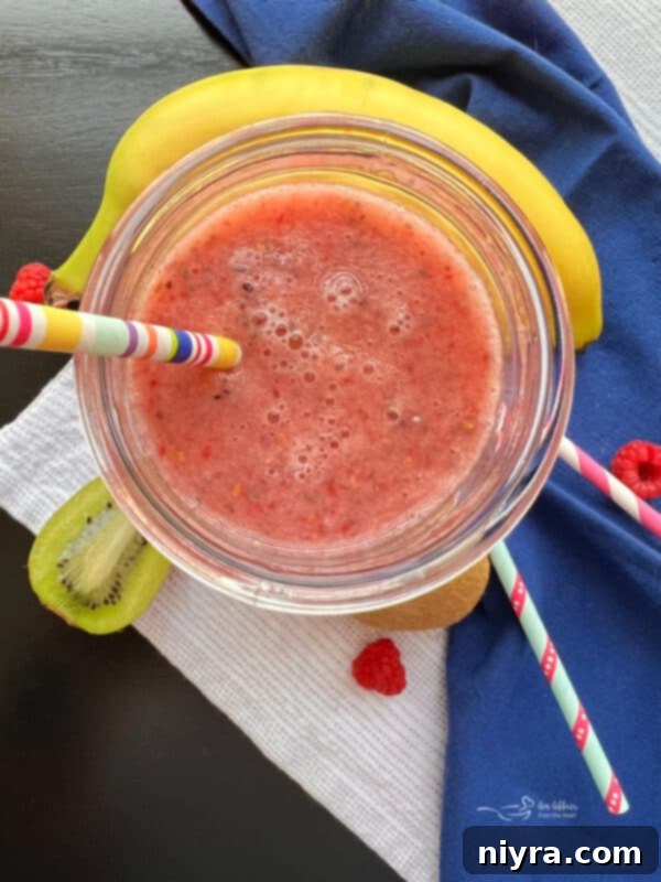 High Fiber Smoothie with raspberries, kiwi, and banana