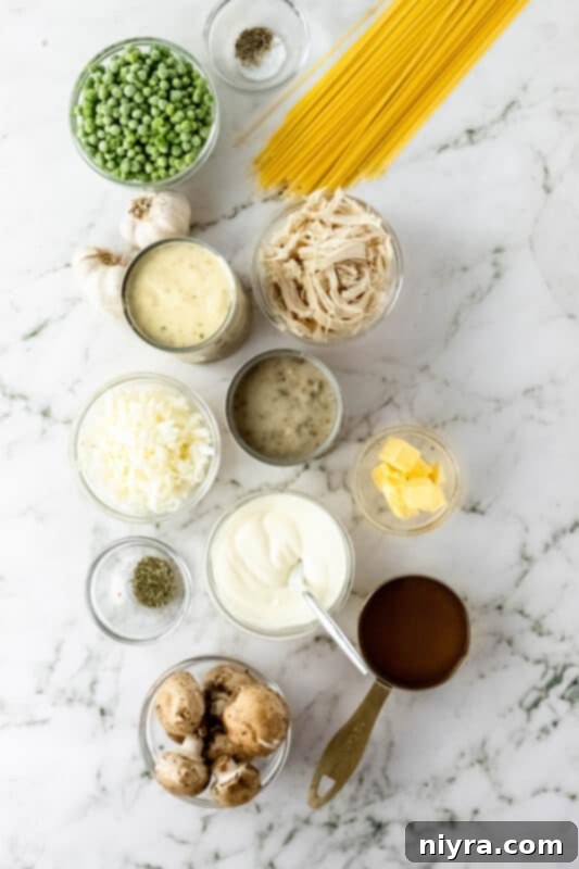 Overhead shot of Turkey Pasta Bake with a generous topping of melted cheese.