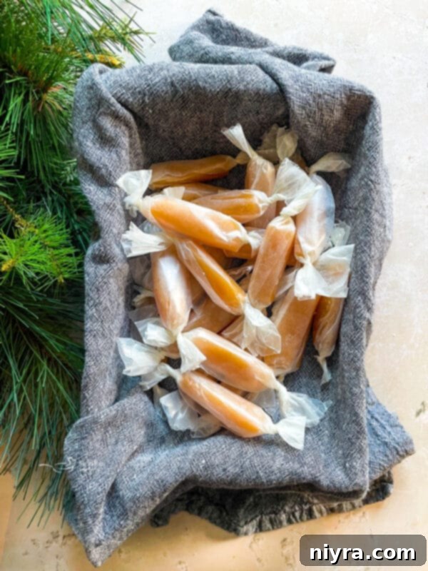 Homemade Caramels cooling in a pan