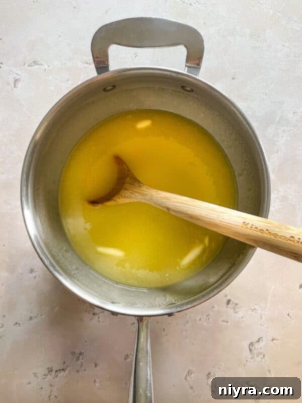Baking dish lined with buttered parchment paper.