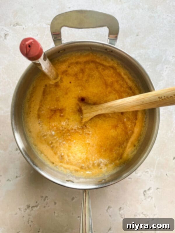 Caramel ingredients combined and beginning to cook.