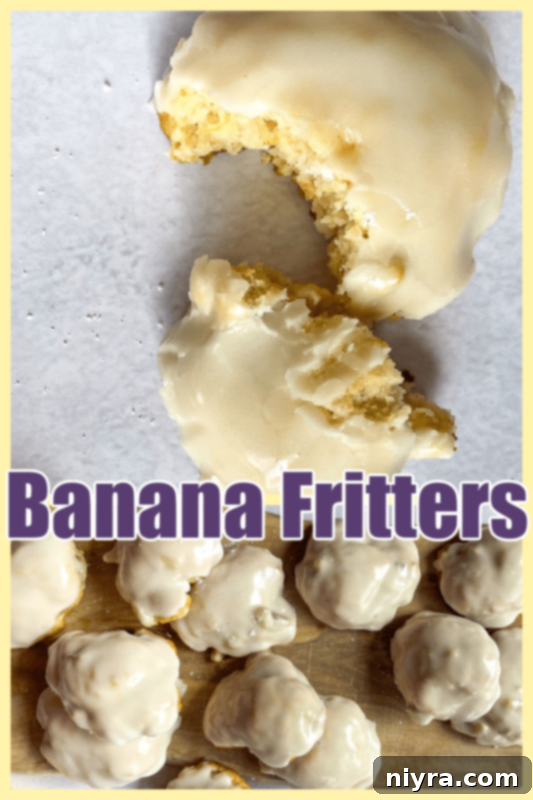 Warm Banana Bliss Bites 13 A stack of perfectly glazed baked banana fritters.