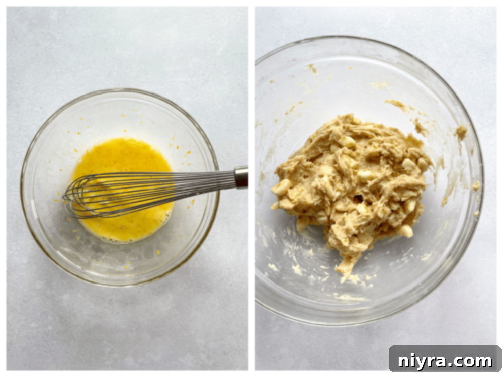 Warm Banana Bliss Bites 8 Butter being cut into flour mixture with a pastry blender.