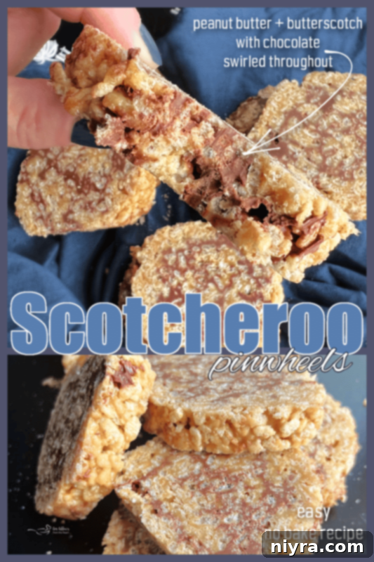 A hand holding a Scotcheroo Pinwheel with a bite taken out.