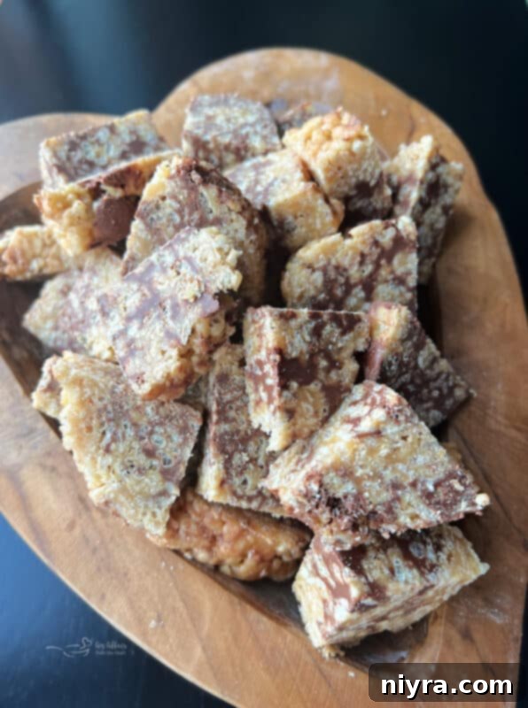 Finished Scotcheroo Pinwheels sliced and ready to serve.