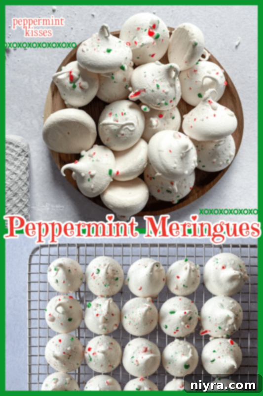 Minty Dream Clouds 10 A vibrant graphic prompting users to pin the recipe to Pinterest, featuring peppermint meringues.