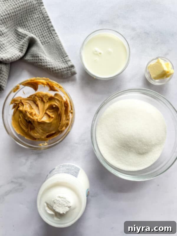 Various squares of peanut butter fudge artfully arranged on a dessert tray with a few mint leaves