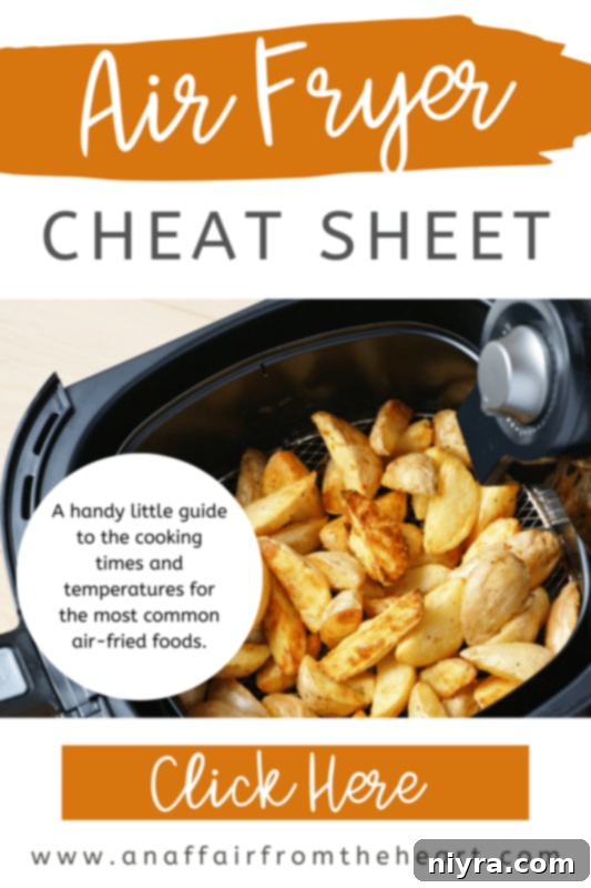 Air Fryer Quick Guide Free Printable 6 Another view of the detailed air fryer cooking times and temperatures cheat sheet.
