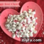 Puppy Love Chow 2 overhead of Puppy {love} Chow on a pink heart shaped dish