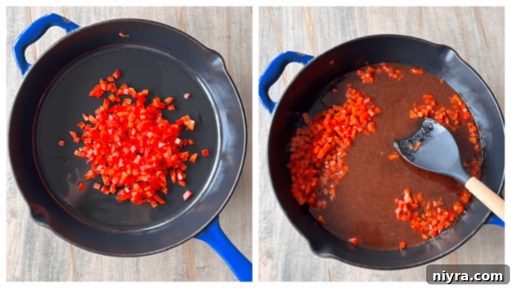 Whisking together sweet and sour sauce ingredients