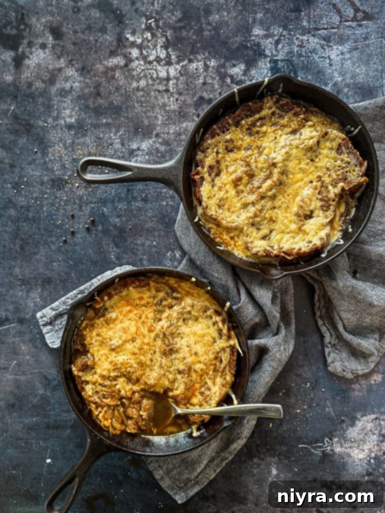 Classic French Onion Soup with a perfect cheesy topping