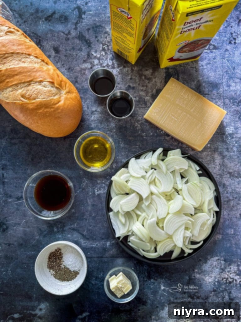 French Onion Soup in a bowl with a spoon