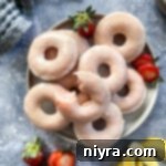 Strawberry lemonade donuts on a white plate