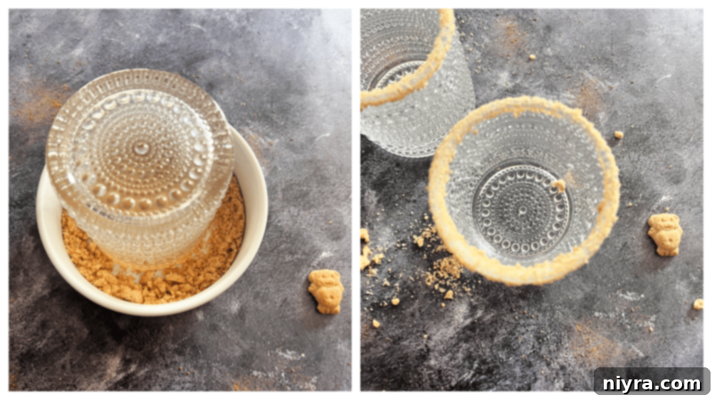 Step-by-step image of adding graham cracker crumbs to the blended Banana Cream Pie Shake mixture.