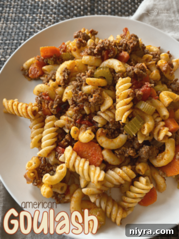 A serving of American Goulash on a plate