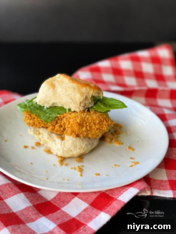 Crispy Oven Fried Chicken in a Biscuit Sandwich