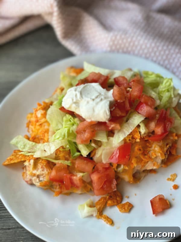 Aunt Sue's Ultimate Doritos Taco Salad 13 Chicken & Doritos Casserole on a white plate