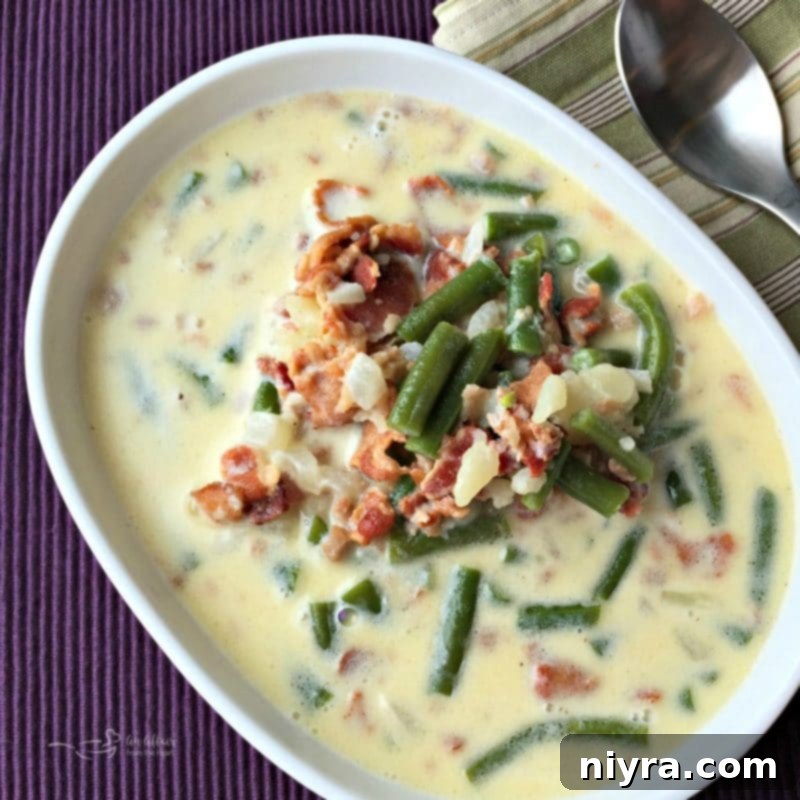 Hearty Bacon, Potato, and Green Bean Soup 3 Potato, Green Bean & Bacon Soup with a video player overlay