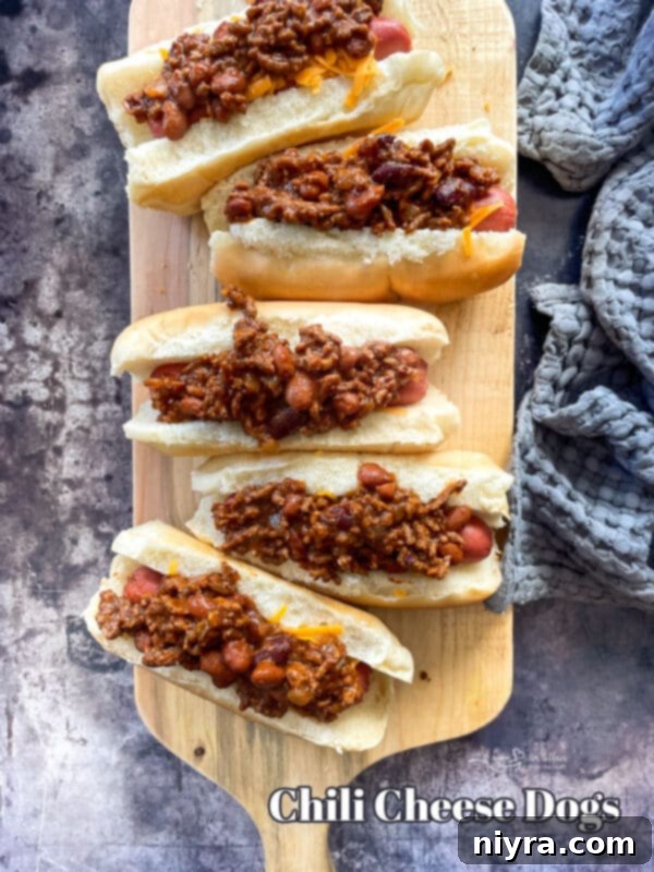 Classic Chili Cheese Dogs ready to eat