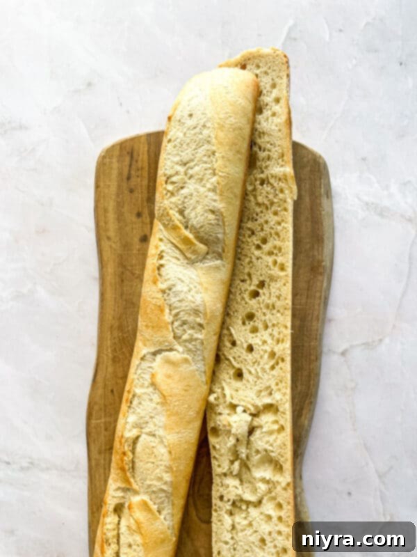 Step 4: A baguette cut in half horizontally, ready for the spread.