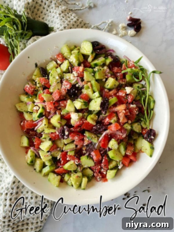 Refreshing Greek Cucumber Salad 13 Greek cucumber salad in white bowl