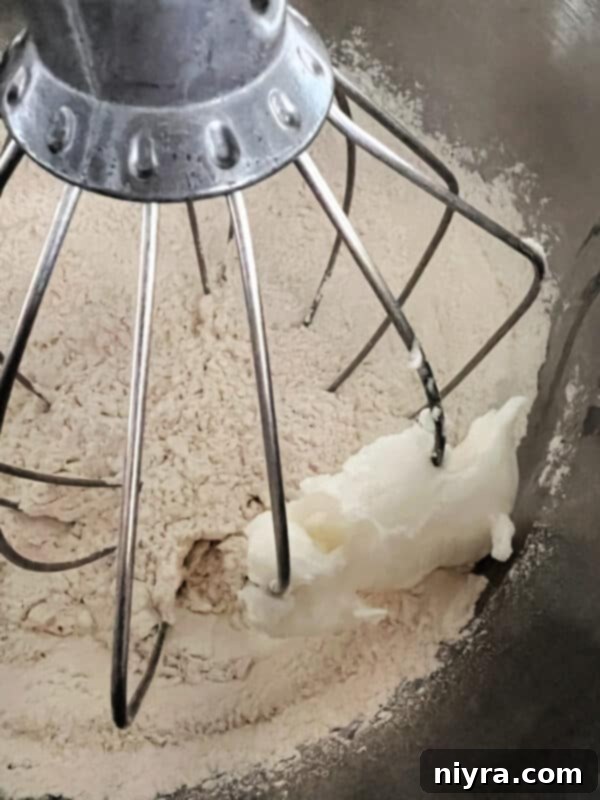 Step 2: Adding shortening to dry ingredients for homemade bisquick