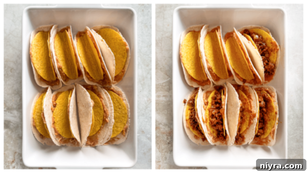 Spreading refried beans onto a flour tortilla