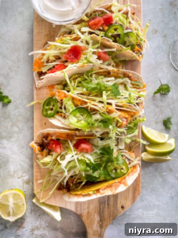 Assembled Double Decker Tacos in a baking dish before baking