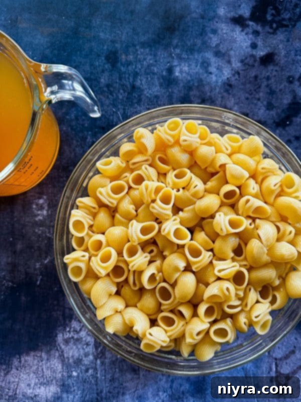 A close-up of creamy chicken soup with pasta