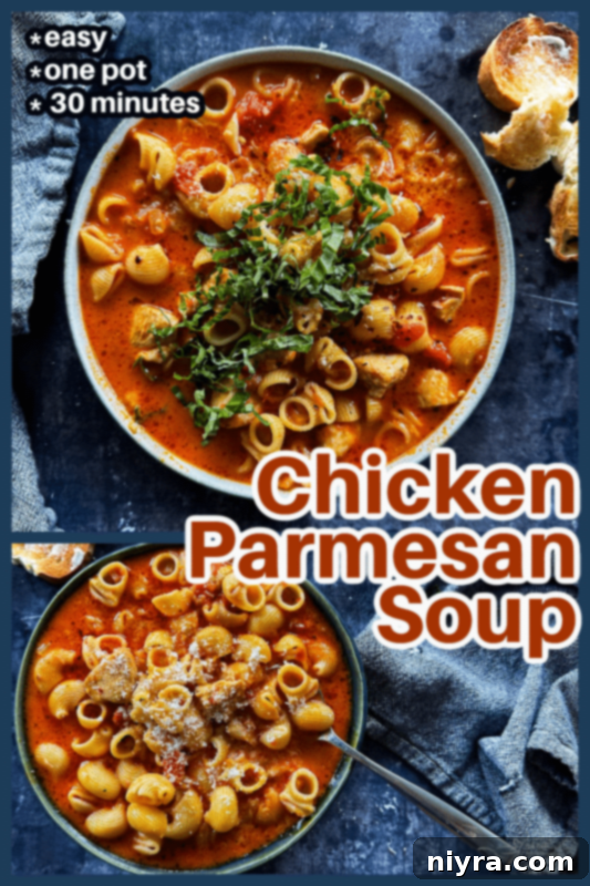 Pin this recipe for Creamy Chicken Parmesan Soup on Pinterest