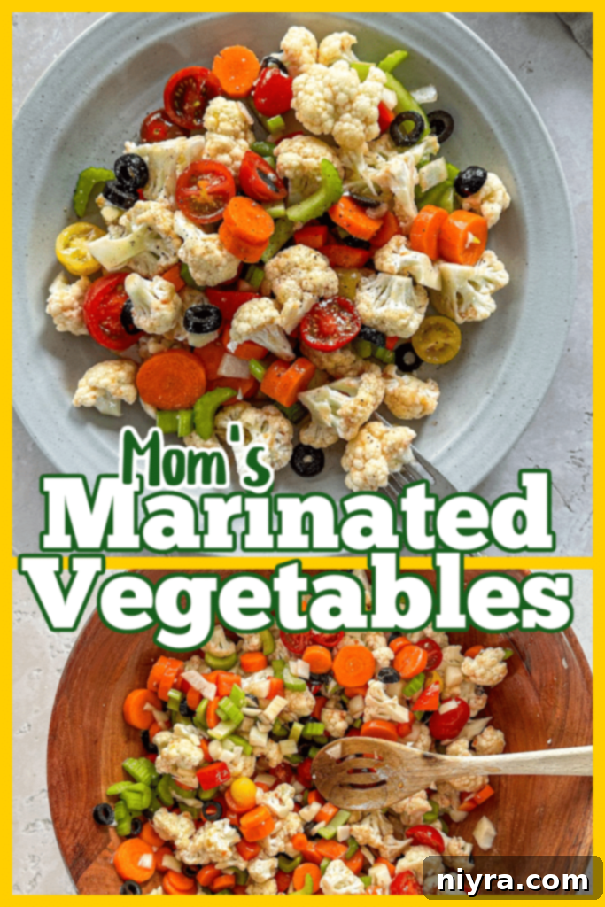 Marinated vegetable salad in a large bowl, ready to serve.