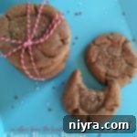 Overhead view of delicious Chewy Brown Butter Gingersnaps on a blue plate