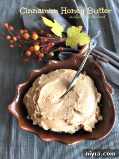 Cinnamon Honey Butter in a leaf-shaped bowl, perfect for holiday tables.