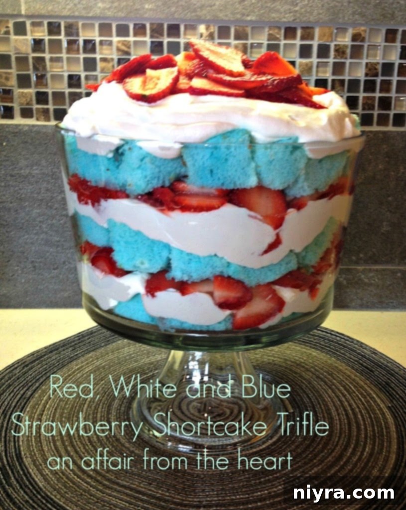 2015's Most Crave-Worthy Sweet Recipes 6 Patriotic Red, White and Blue Strawberry Shortcake Trifle with layers of fruit and cream.