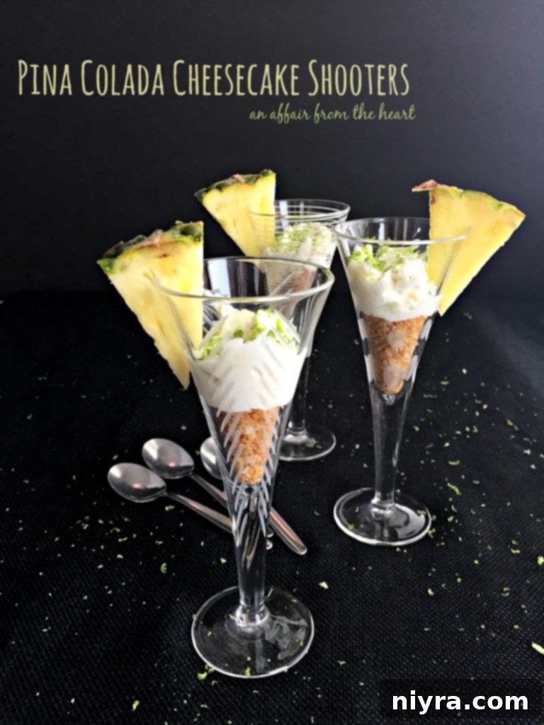 Luscious Pina Colada Cheesecake Shooters for New Year's Eve