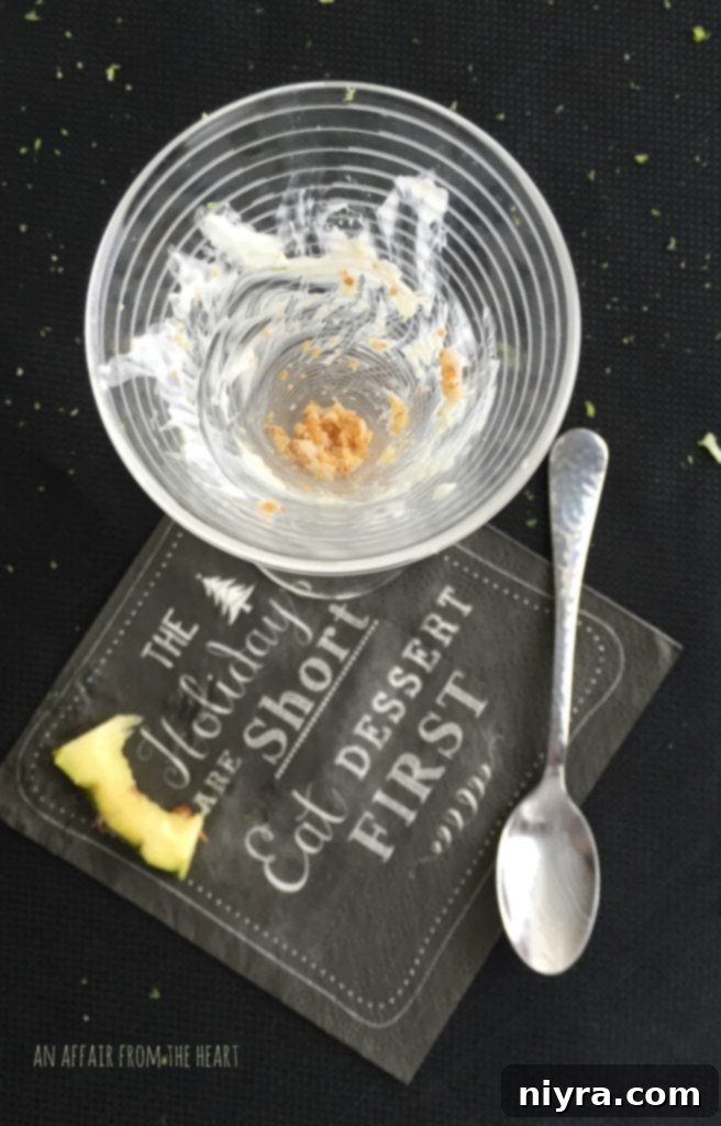 Empty glass after enjoying Pina Colada Cheesecake Shooters