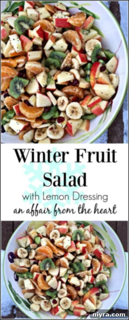 Large Pinterest graphic for Winter Fruit Salad with Lemon-Chia Dressing - Pin this recipe!