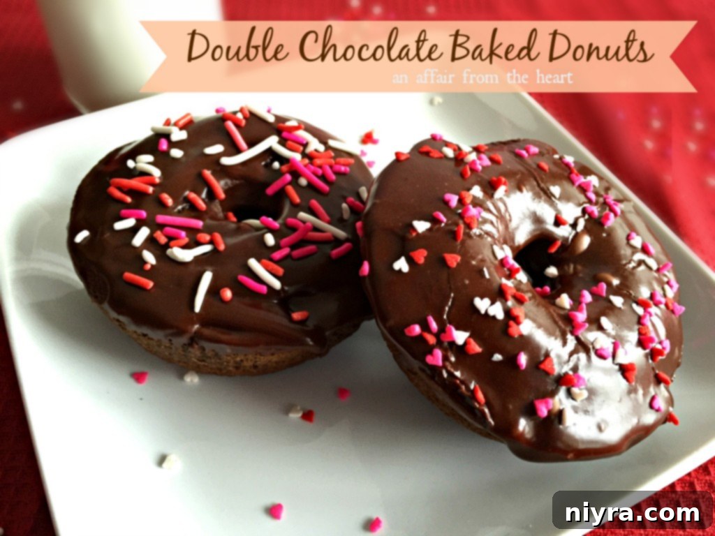 Delicious Double Chocolate Baked Donuts ready to be enjoyed with a glass of milk