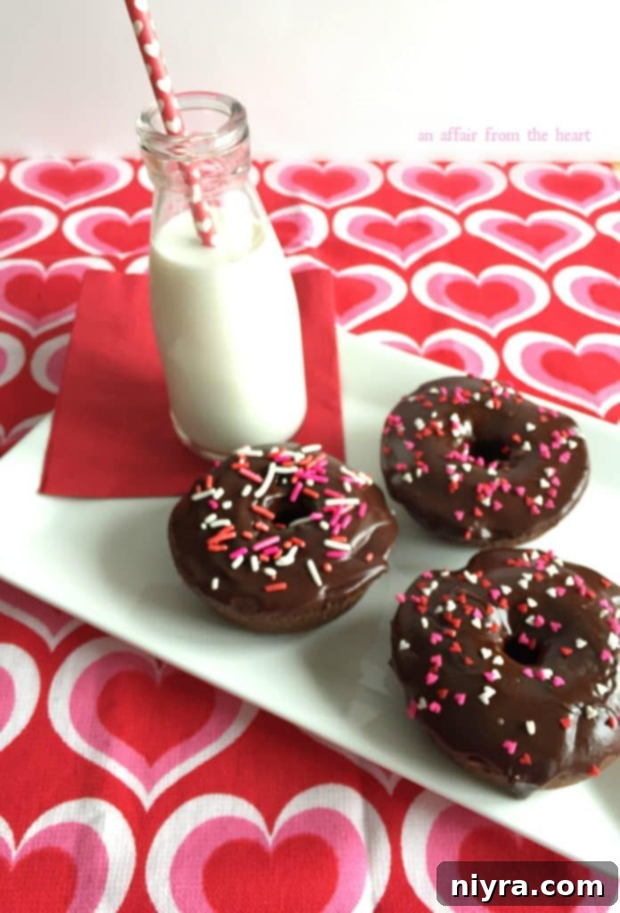 Close-up of a double chocolate baked donut with a generous chocolate glaze